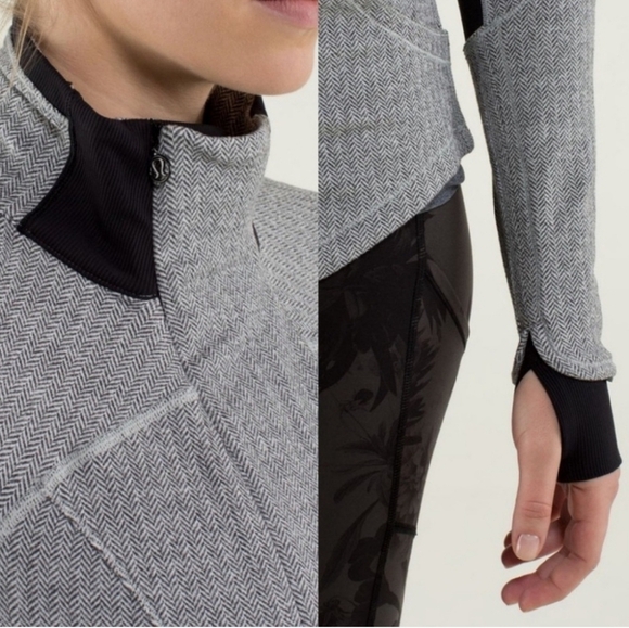 Lululemon Base Runner 1/2 Zip Heathered Herringbone Jacket Size 12 - Picture 3 of 13